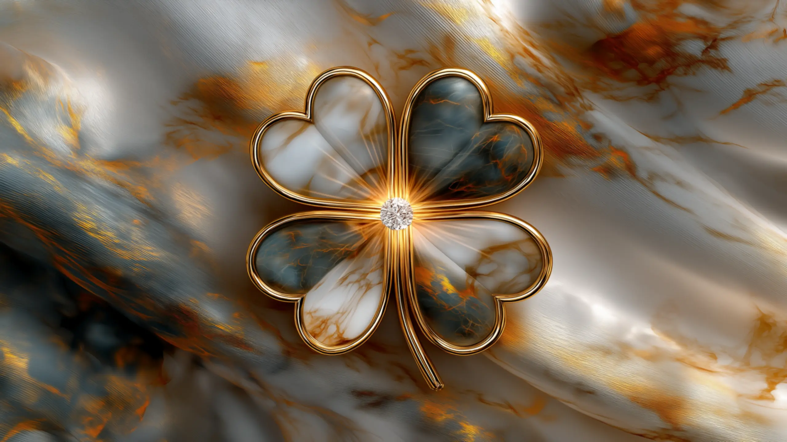 Τετράφυλλο τριφύλλι με χρυσό περίγραμμα και φωτεινό κέντρο, συμβολική εικόνα τύχης και αφθονίας που συνδέεται με τον πλανήτη Δία.