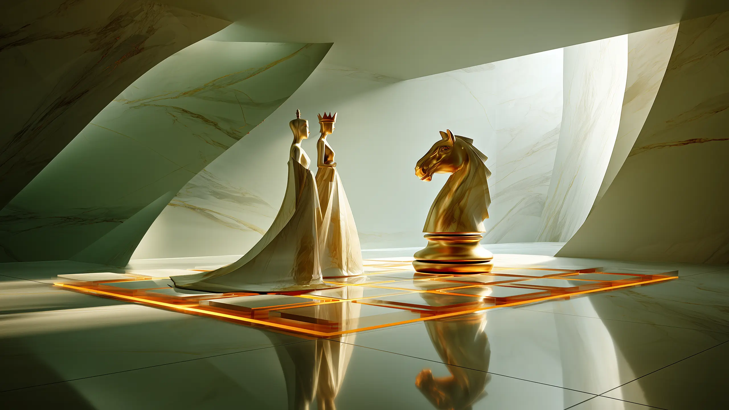 Σκακιέρα με βασιλικές φιγούρες που συμβολίζει τη δύναμη και τη στρατηγική της Συνόδου Δία – Πλούτωνα.