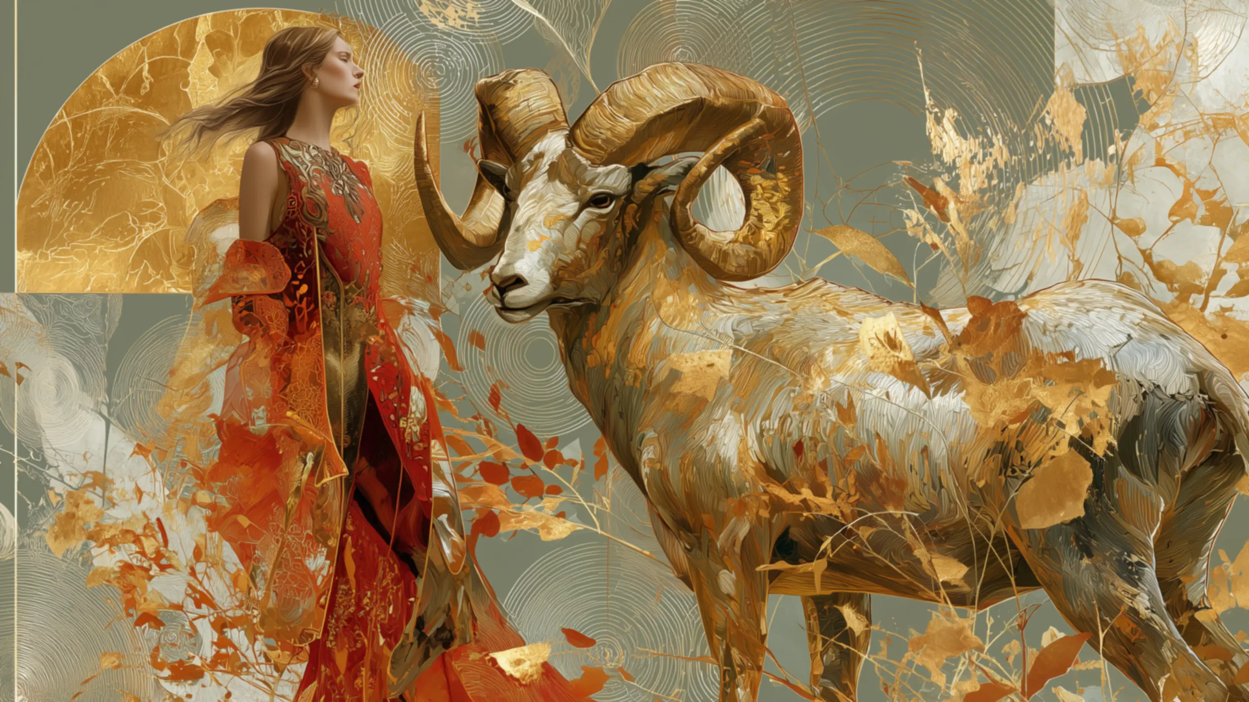 Συμβολική απεικόνιση γυναίκας και κριαριού που αντιπροσωπεύει το ζώδιο του Κριού στην Ιατρική Αστρολογία.