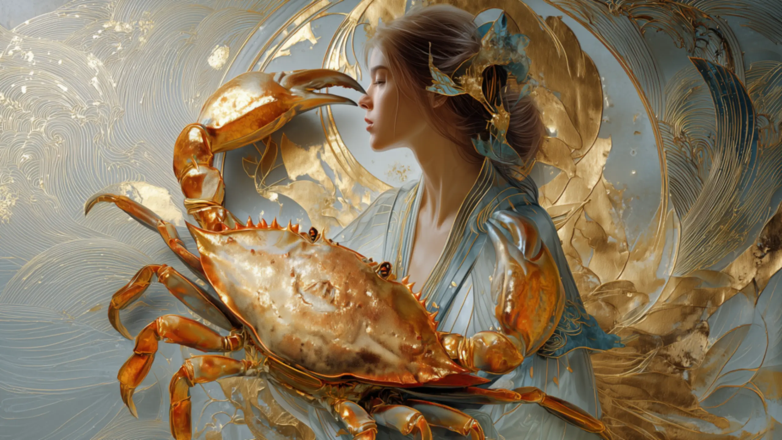 Συμβολική απεικόνιση γυναίκας και κάβουρα που αντιπροσωπεύει το ζώδιο του Καρκίνου στην Αστρολογία.